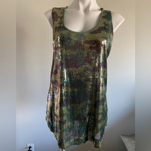 Celestial Blue camo sequin tank top in size L